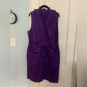 Apt 9 Purple Sleeveless Belted Ruffle Cotton Spandex Plus Brunch Preppy Dress 18